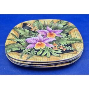 Merritt Melamine Floral Lunch Plates Orchids Tropical Leaves Set of 4